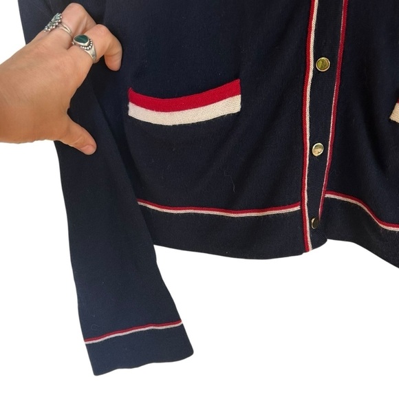 Brooks Brothers Blue and Red Cardigan size M Merino Wool Classic Preppy Academia - Picture 5 of 7